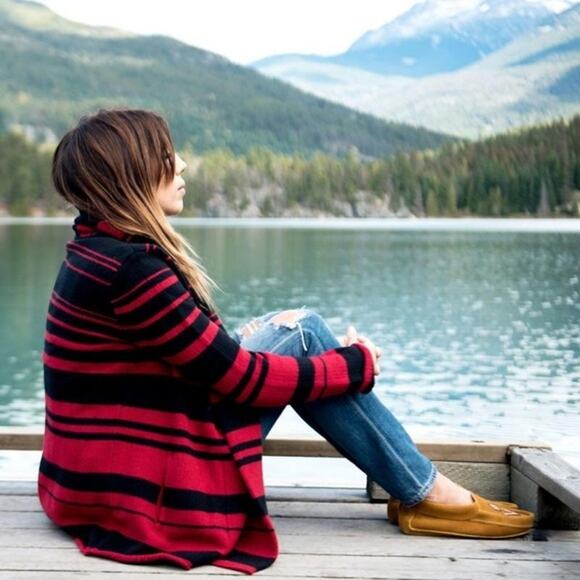 Pendleton Wool Angora Alpine Getaway Cardigan Sweater Open Striped Front Small P - Picture 3 of 16